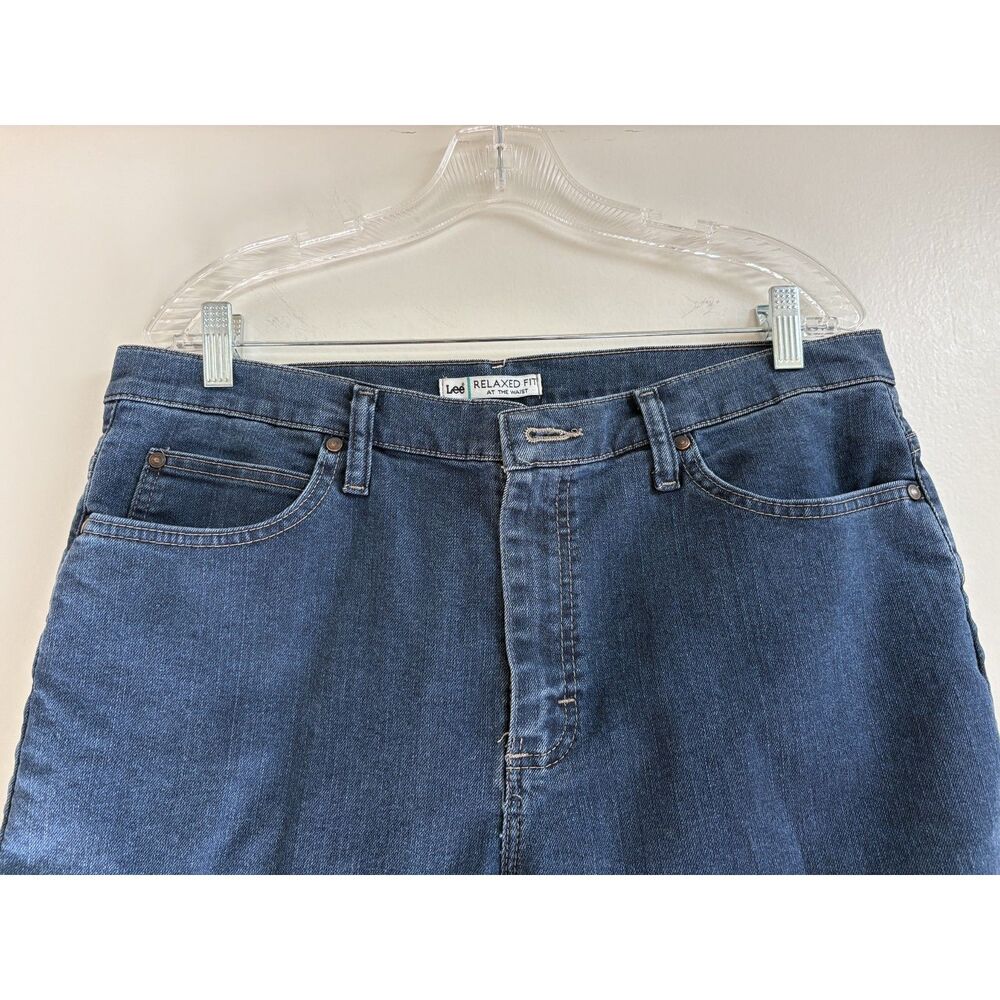 Lee Relaxed Fit Straight Leg Jeans 14 Dark Indigo Blue Wash Stretch Mom Norm EUC - Picture 3 of 8